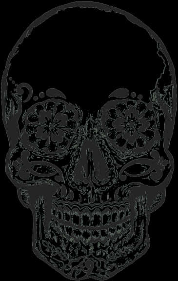 Decorative Floral Skull Art PNG
