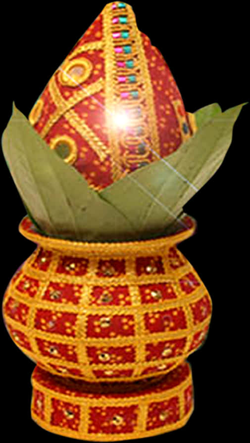 Decorative Kalashwith Coconutand Leaves PNG