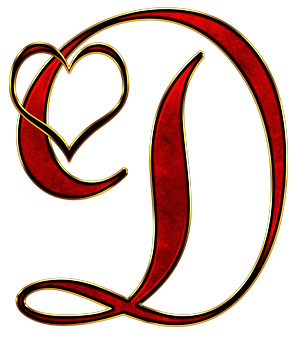 Decorative Letter Dwith Heart Design PNG