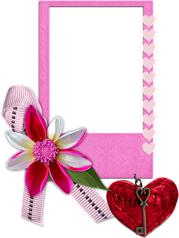 Decorative Pink Framewith Flowerand Hearts PNG
