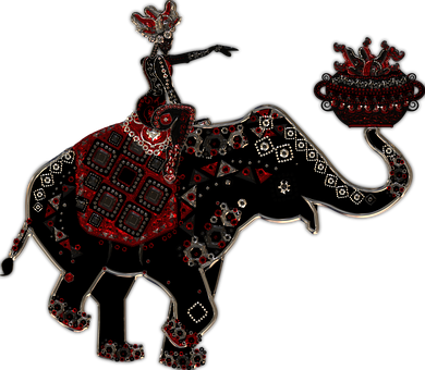 Decorative Redand Black Elephant Artwork PNG