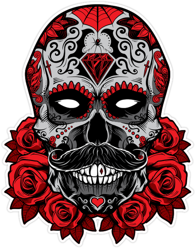 Decorative Skullwith Red Rosesand Patterns PNG