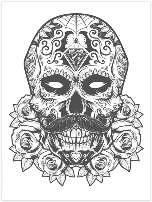 Decorative Skullwith Roses Tattoo Design PNG