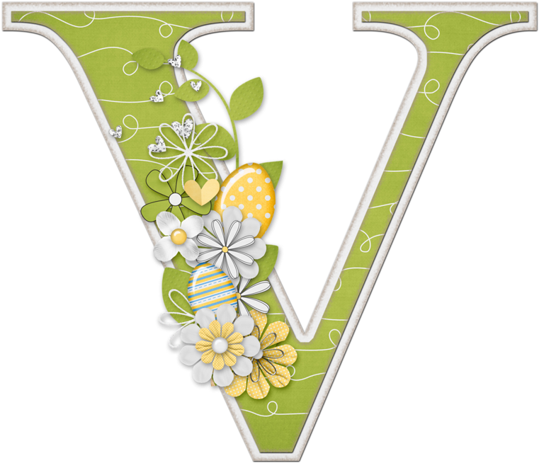 Decorative Spring Themed Letter V PNG