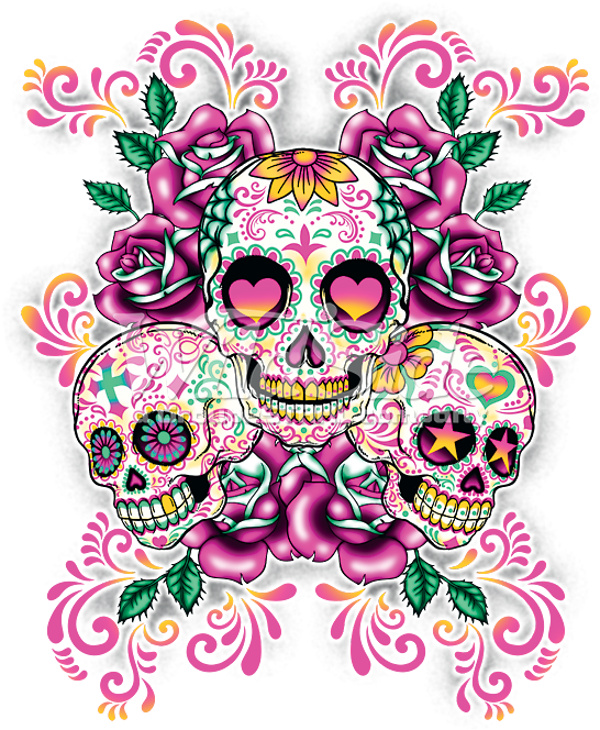 Decorative Sugar Skulls Floral Pattern PNG