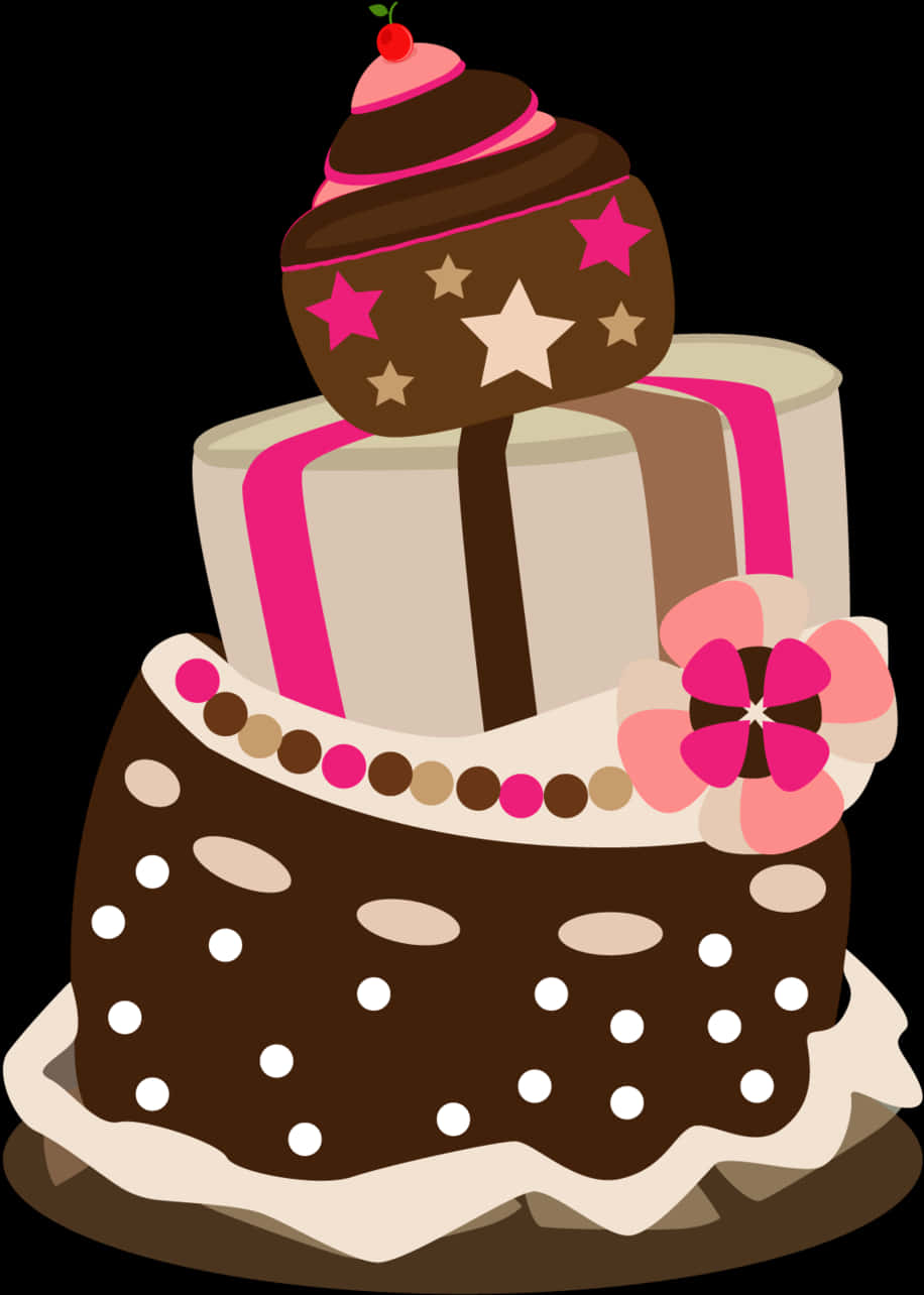 Tiered Chocolate Birthday Cake Illustration PNG
