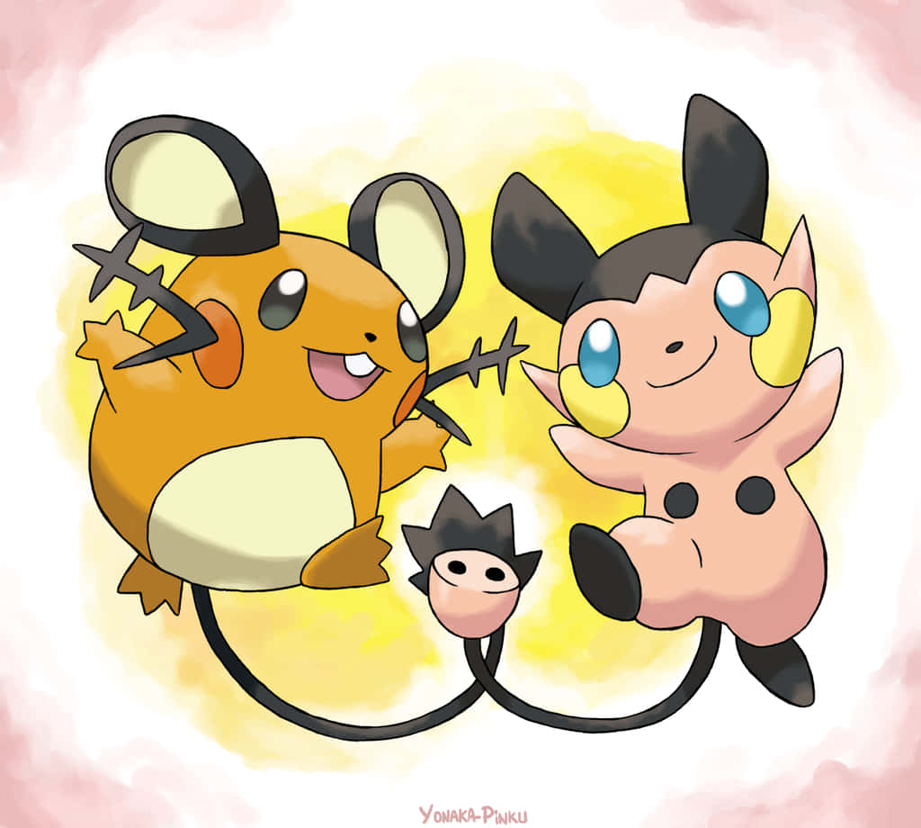 Adorable Dedenne and Pichu in a Playful Mood Together Wallpaper