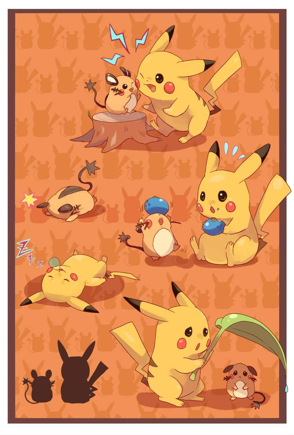 Dedenne And Pikachu Orange Art Wallpaper