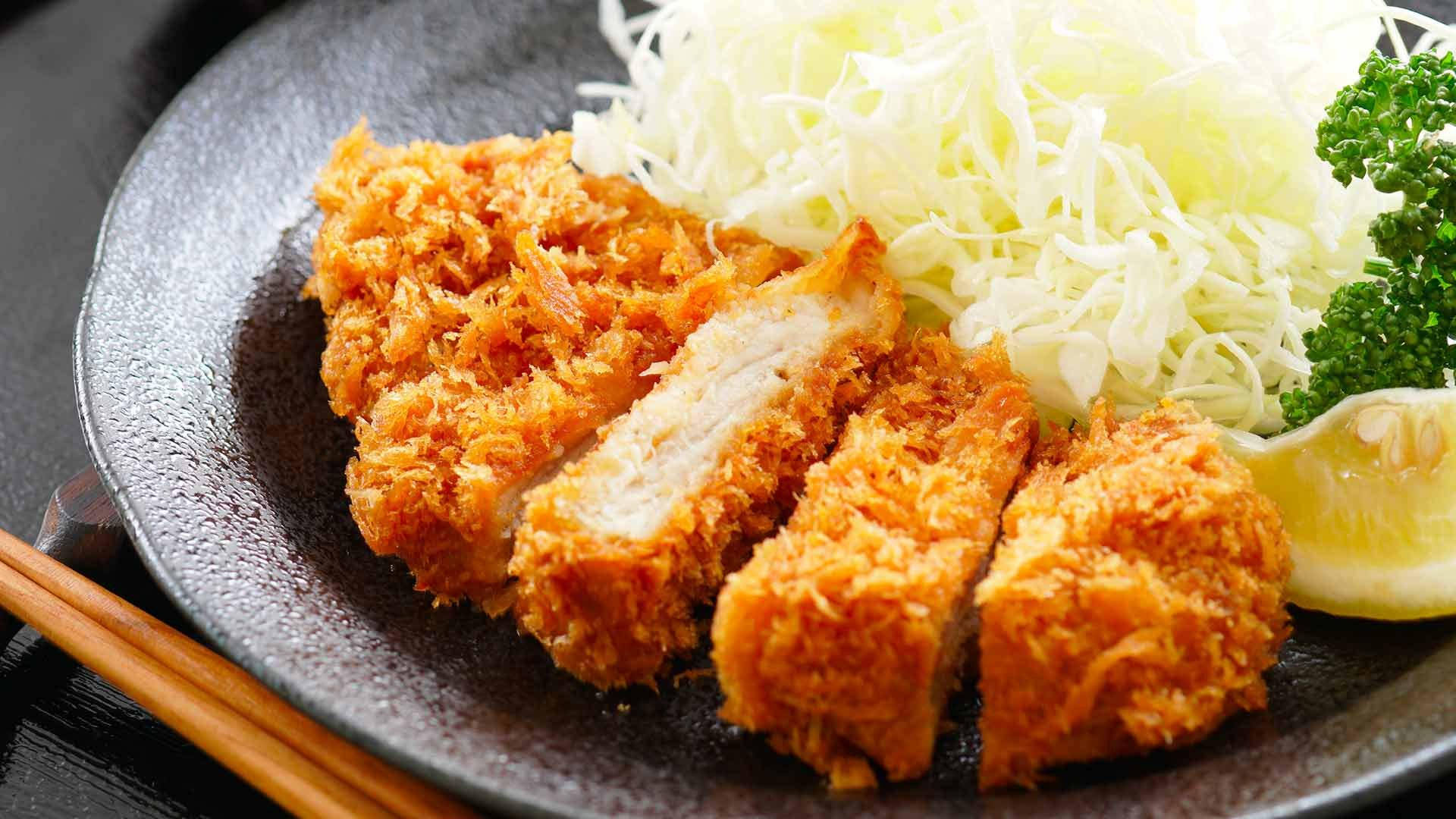 Authentic Japanese Tonkatsu - Deep Fried Pork Cutlet With Shredded Cabbage Wallpaper