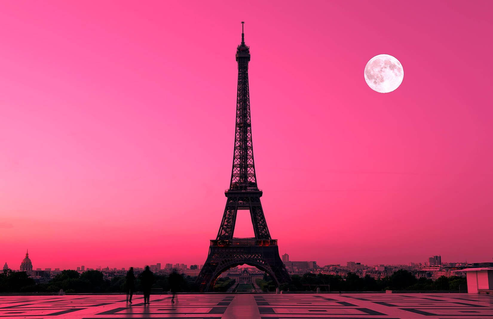 Deep Pink Paris Sky With Eiffel Tower Wallpaper