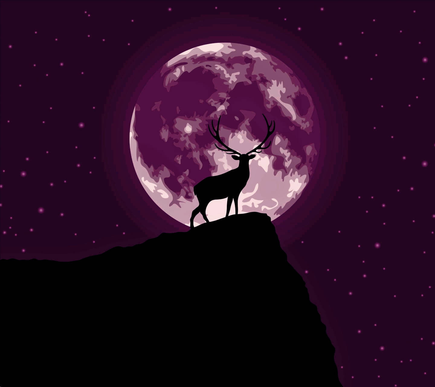 Deer Silhouette Dark Purple Moon