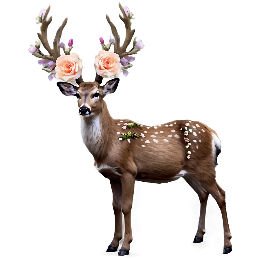 Download Deer With Flowers Crown Png 05062024 | Wallpapers.com