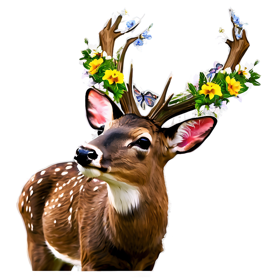 Download Deer With Flowers Crown Png Rqf | Wallpapers.com