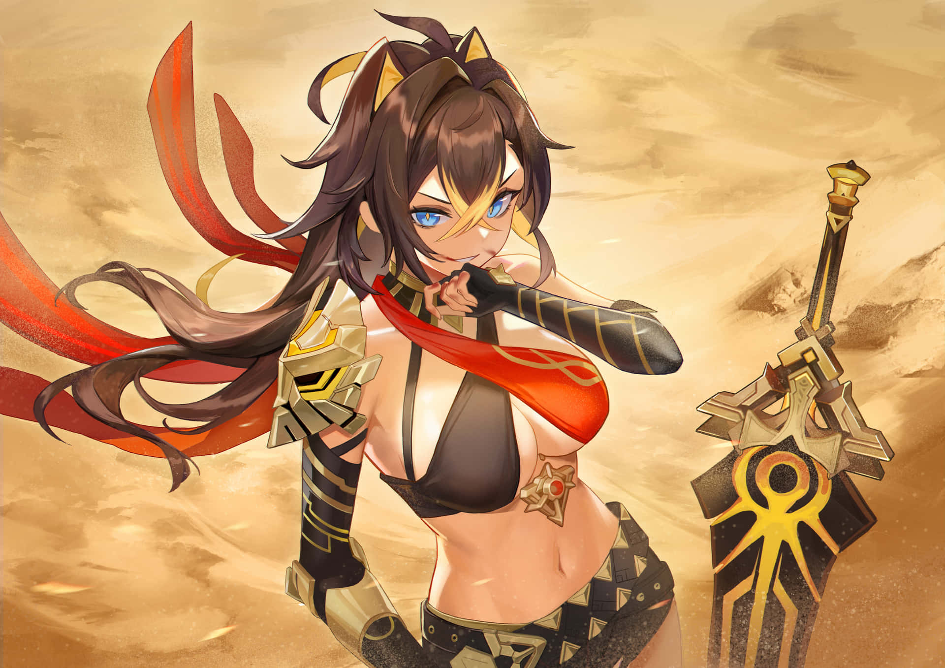 Dehya Warrior Desert Background Wallpaper
