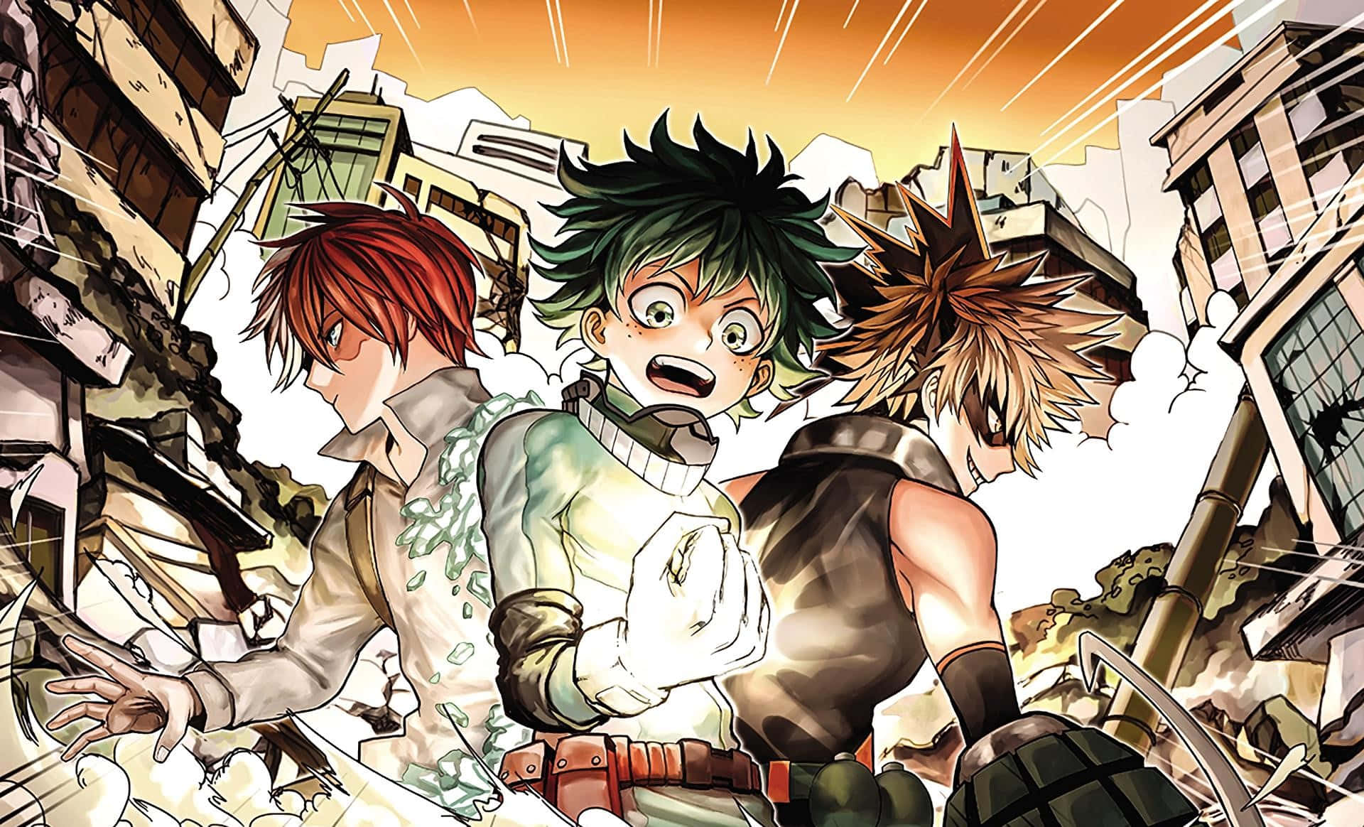 All Might’s students, Deku and Todoroki, overcome all odds Wallpaper