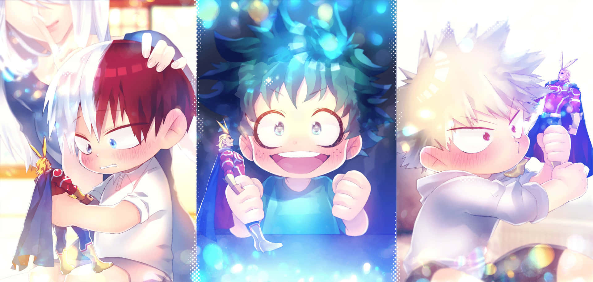 "Teamwork makes the dream work! Deku and Todoroki work together to save the day." Wallpaper