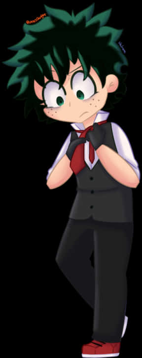 Deku_ Animated_ Character_ Formal_ Attire PNG