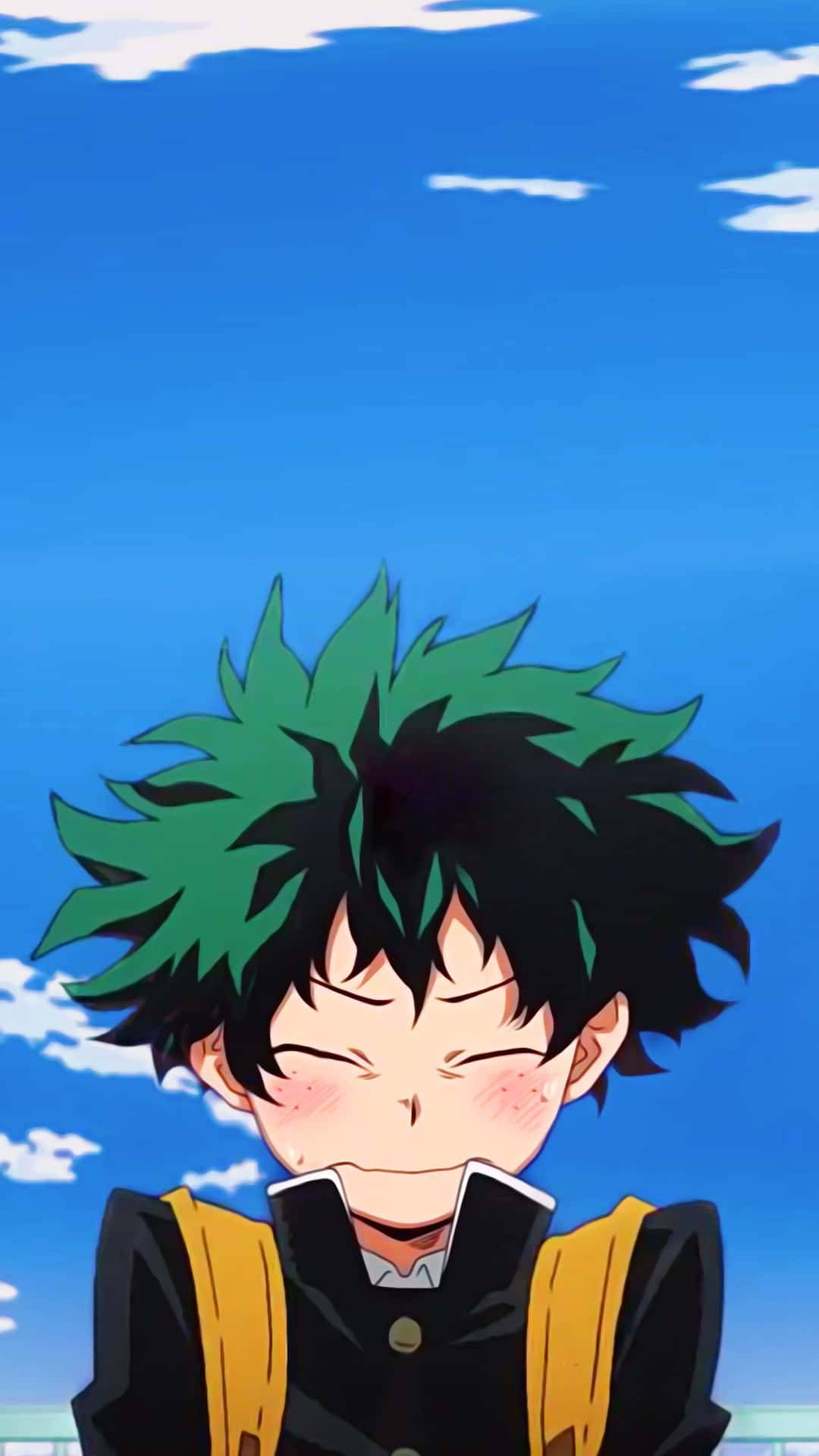 Download Deku Blushing Against Blue Sky Wallpaper | Wallpapers.com