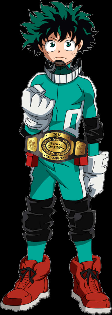 Download Deku Hero Costumewith Championship Belt | Wallpapers.com