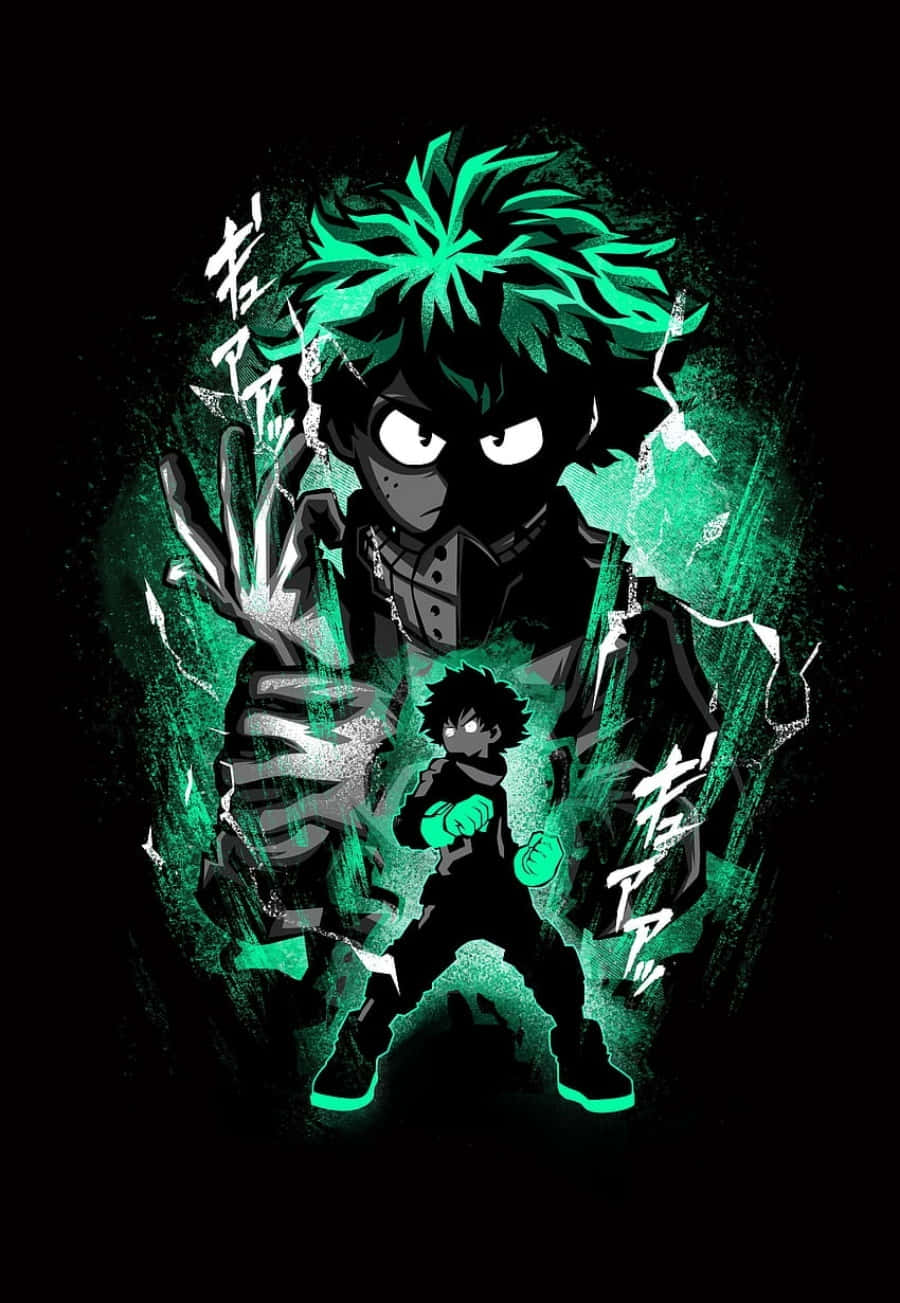 Green Anime Art Deku Phone Wallpaper