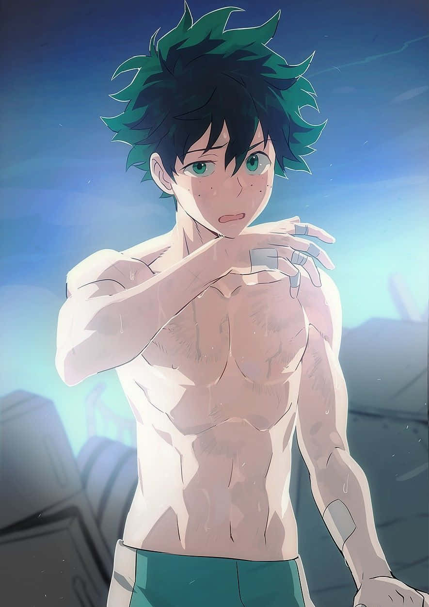 Deku Uten T-skjorte Anime Kunstverk Bakgrunnsbildet