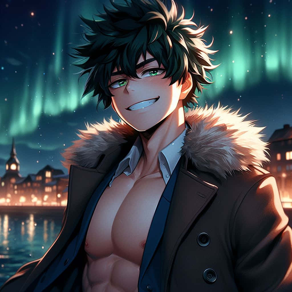 Deku Smilende Under Nordlyset Bakgrunnsbildet