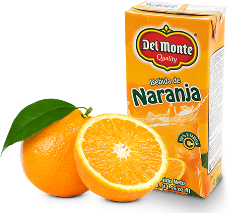 Del Monte Orange Juice Packand Fresh Orange PNG