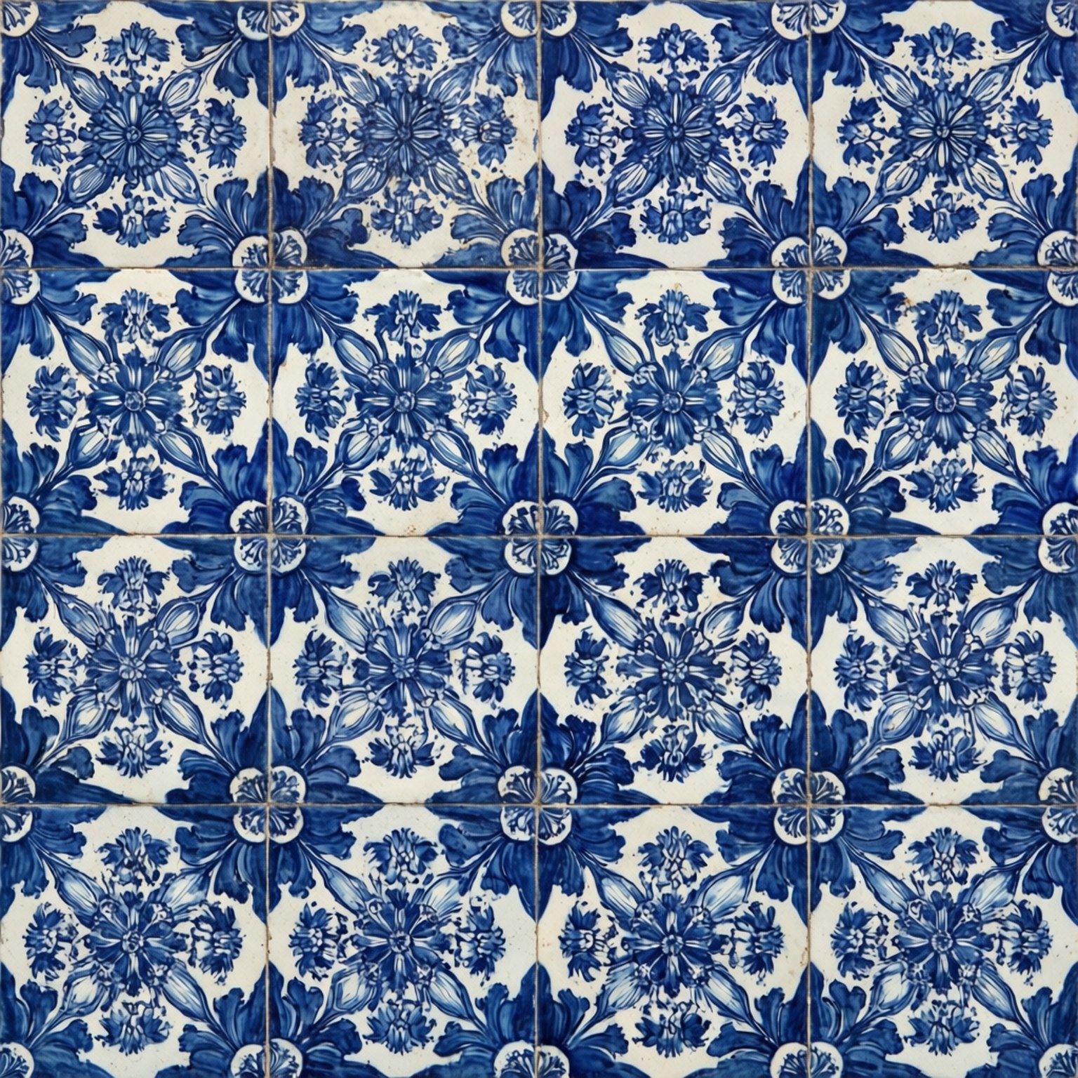 Delft Blau Fliesenmuster Hintergrundbilder — Symmetrisches Muster aus Delft-Blau-Fliesen mit floralen Motiven.