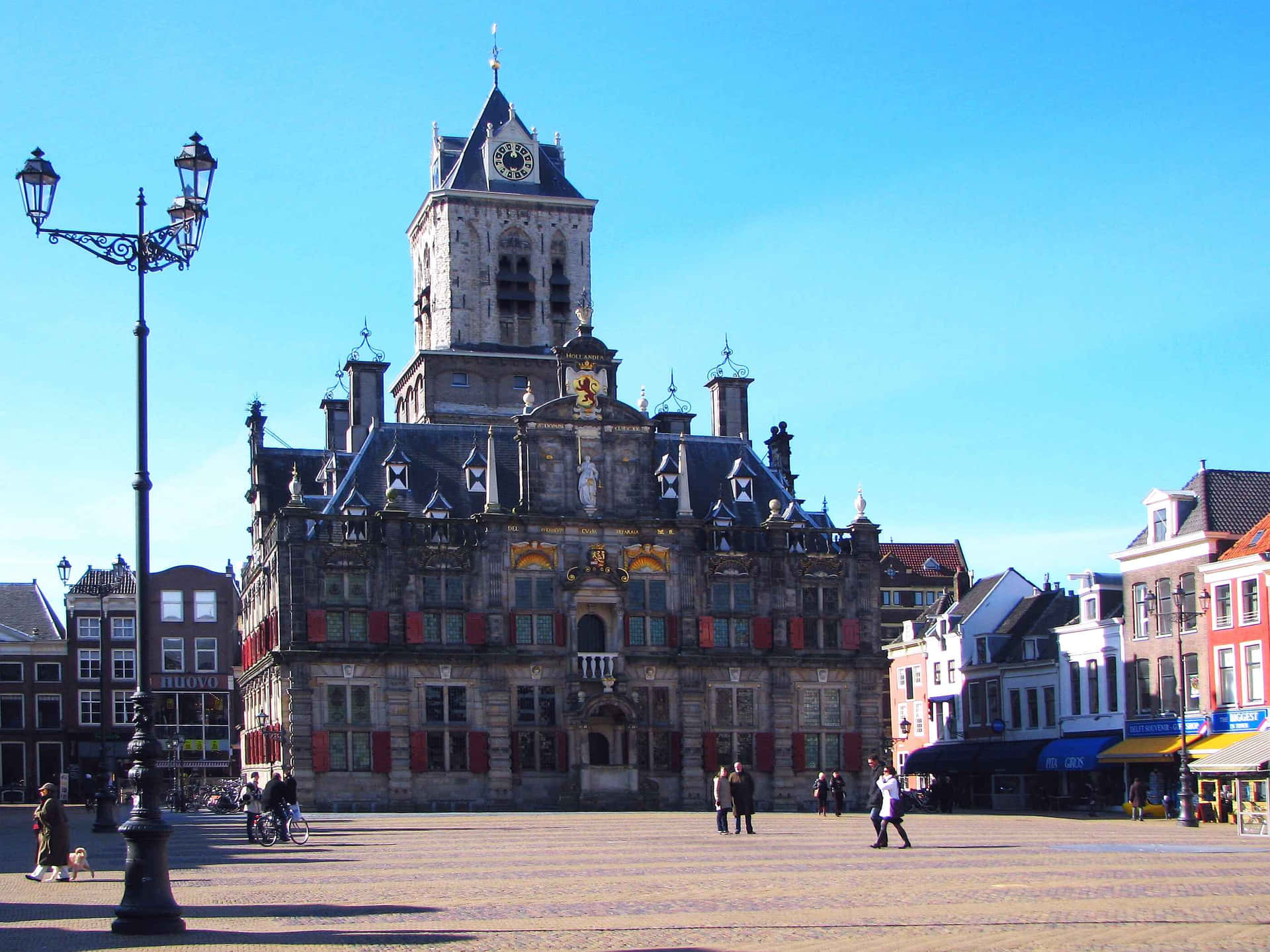 Delft Stadhuis Zonnige Dag Achtergrond