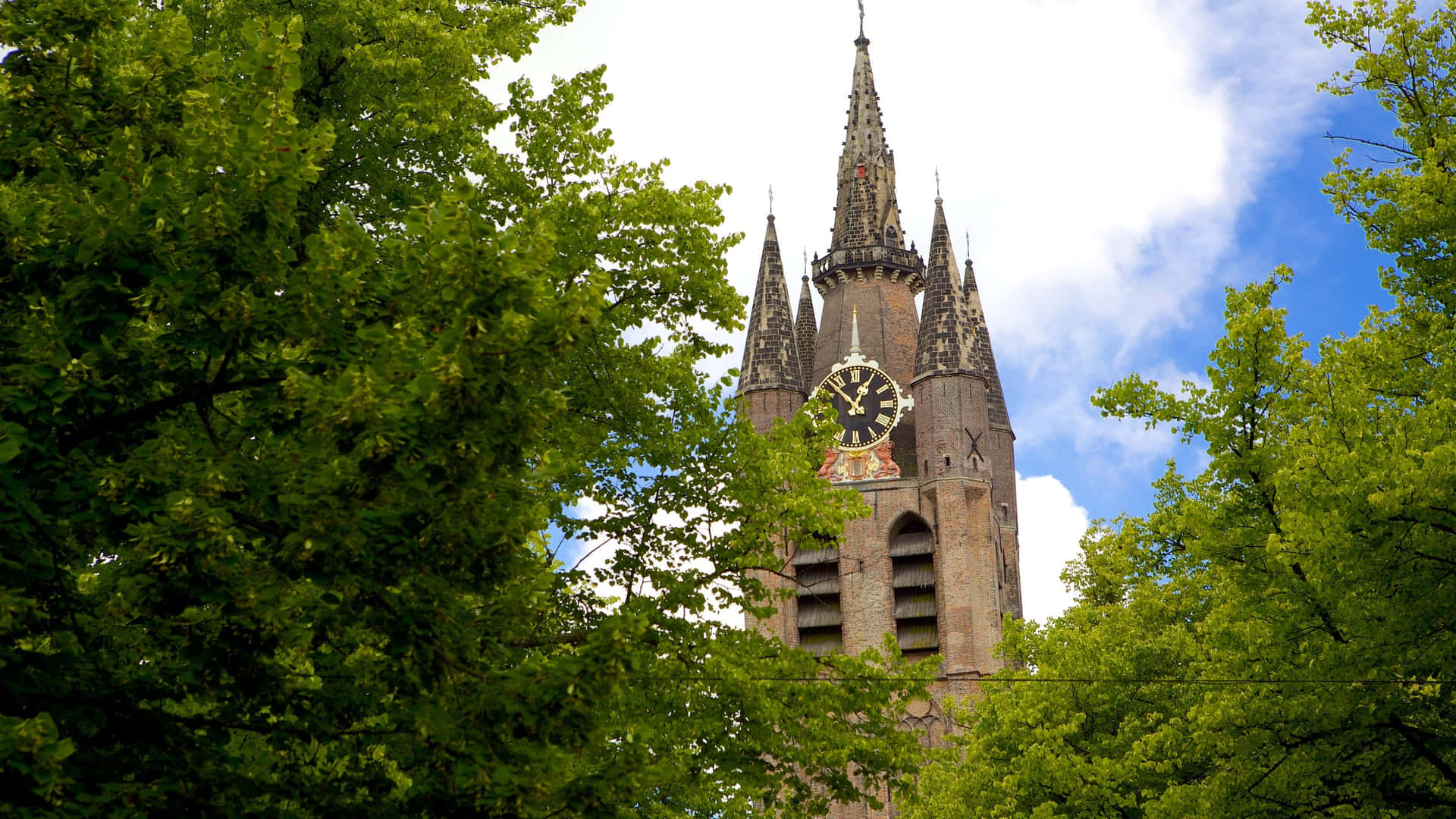 Delft Historic Church Tower Clock Wallpaper