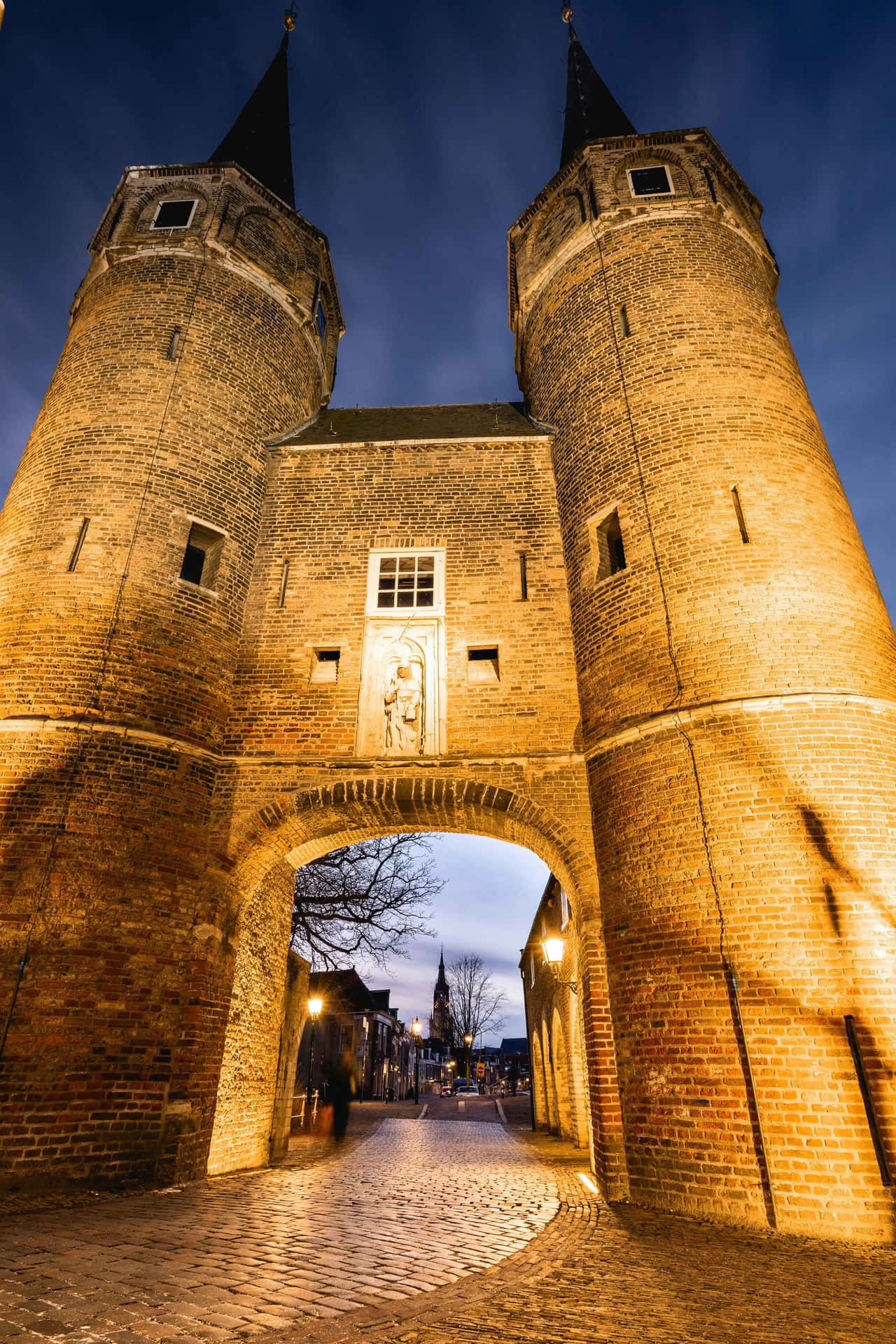 Delft Historische Oostpoort Schemering Achtergrond