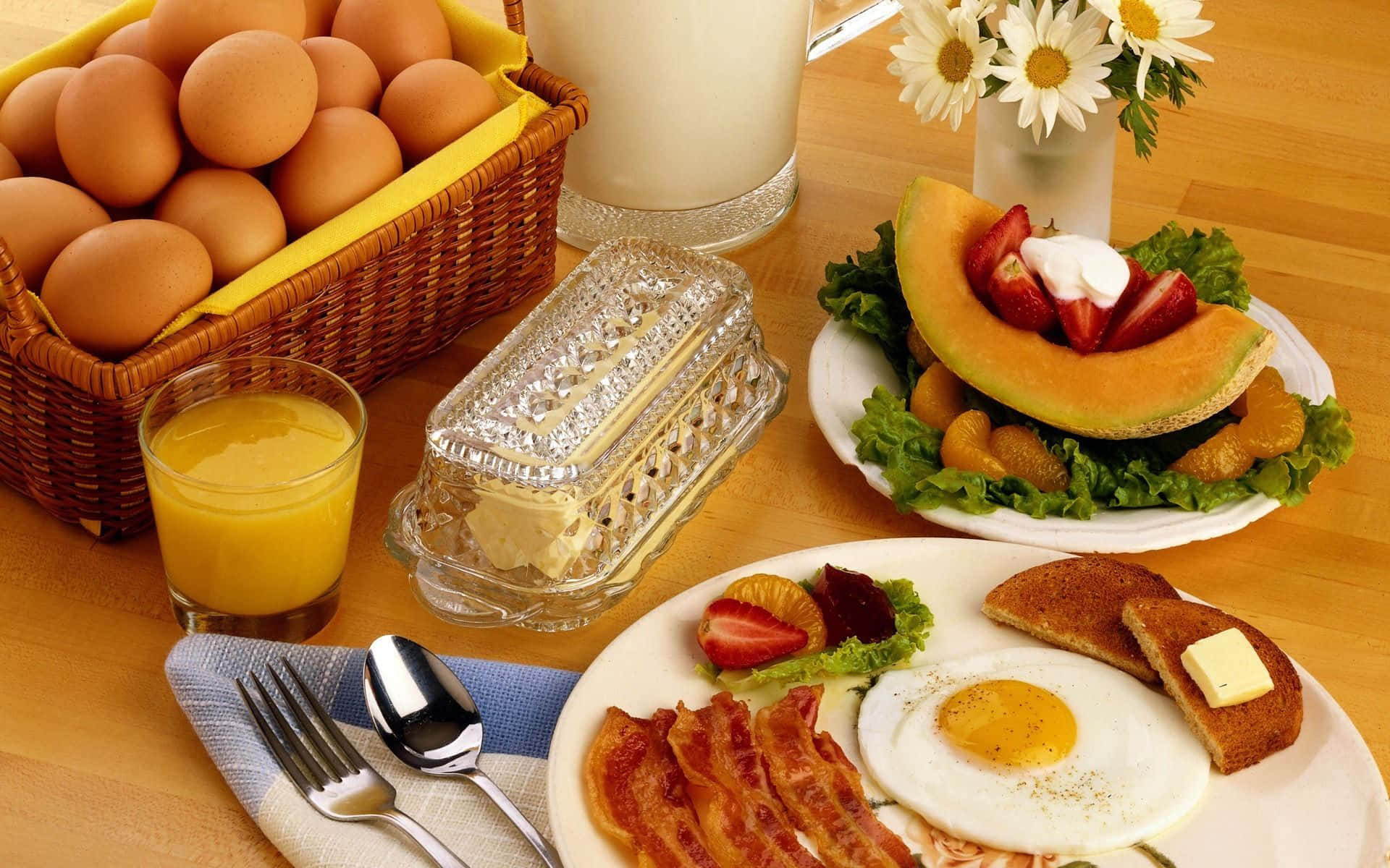 Deliciade Desayuno: Una Mesa Con Una Variedad De Refrigerios Matutinos