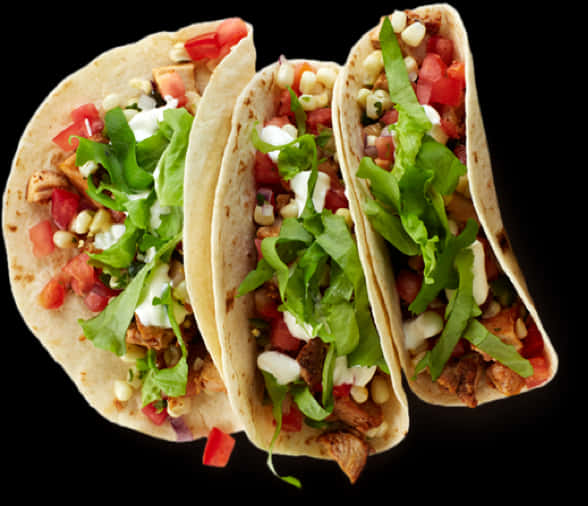 Delicious Chicken Tacos Top View PNG