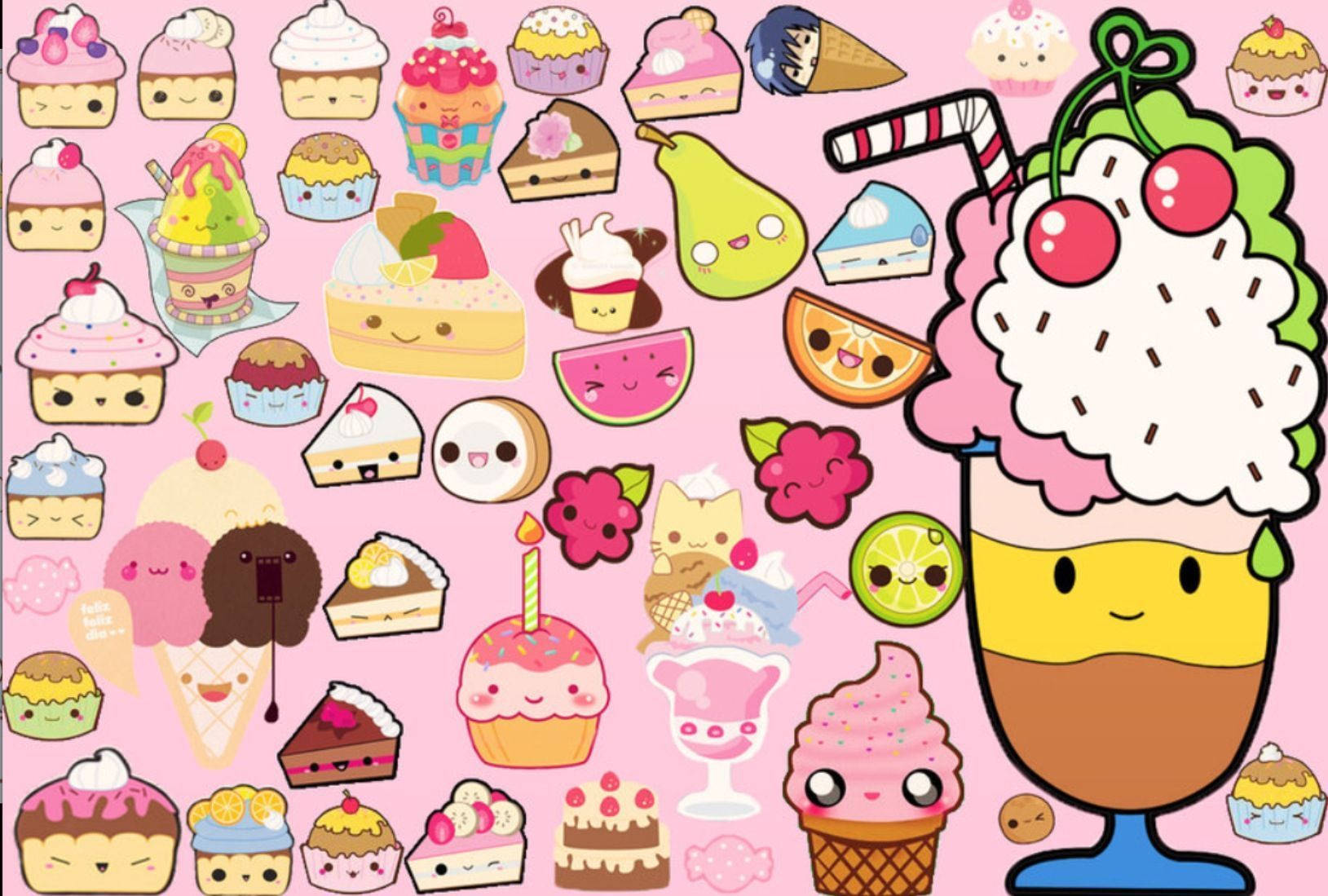 Delicious Dessert Cartoons Kawaii Ipad Background