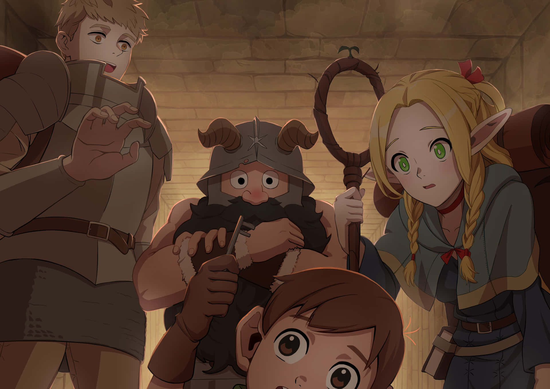 Delicious In Dungeon Adventurers Planning Wallpaper