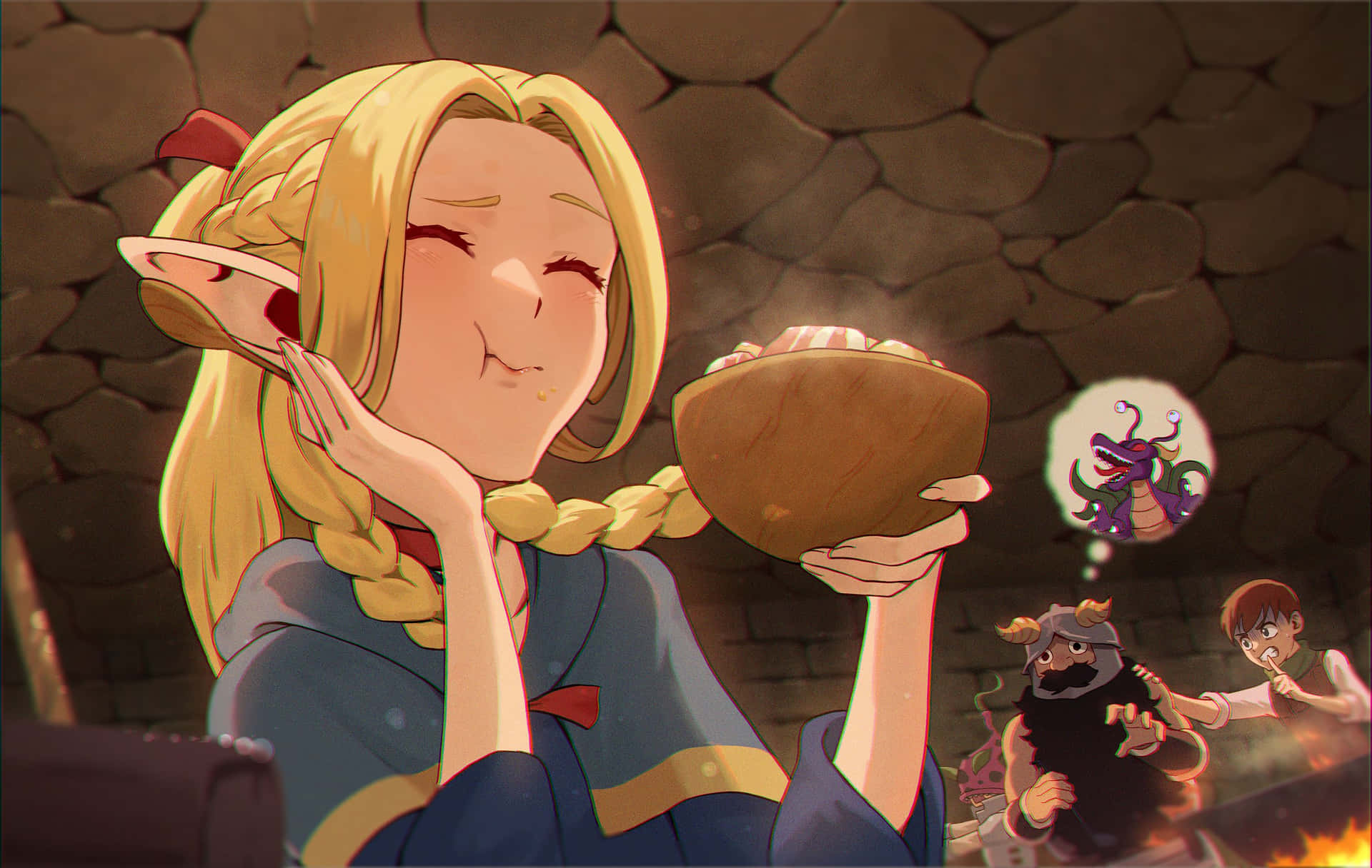 Delicious In Dungeon Elf Enjoying Meal Wallpaper