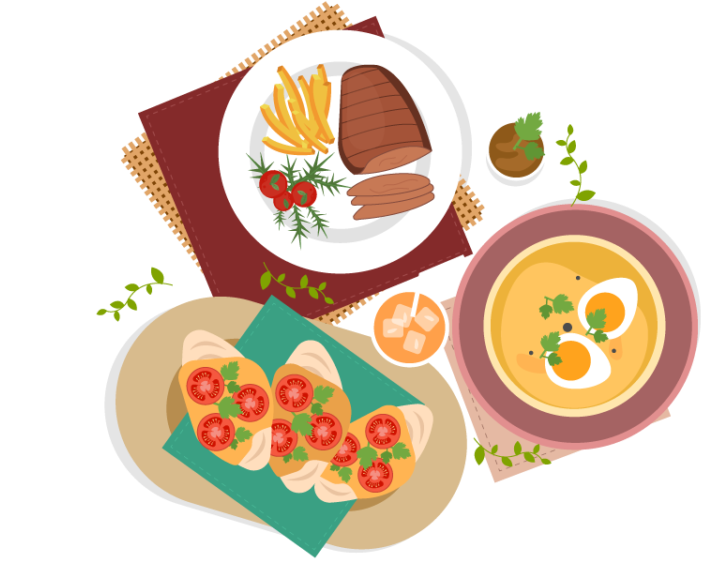 Delicious Meal Top View Illustration PNG