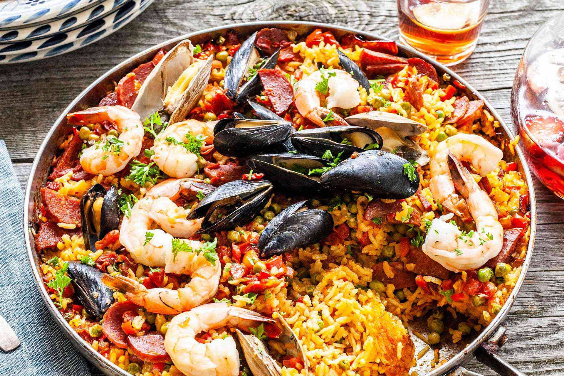 Delicious Paella Mussels And Shrimp Wallpaper