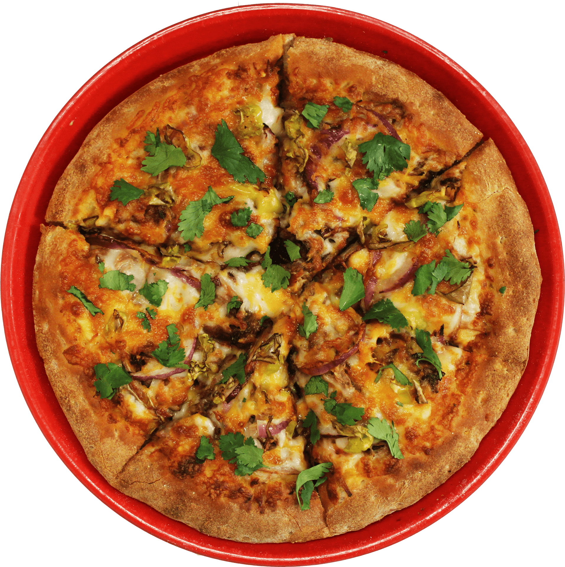 Delicious Pizzaon Red Plate PNG