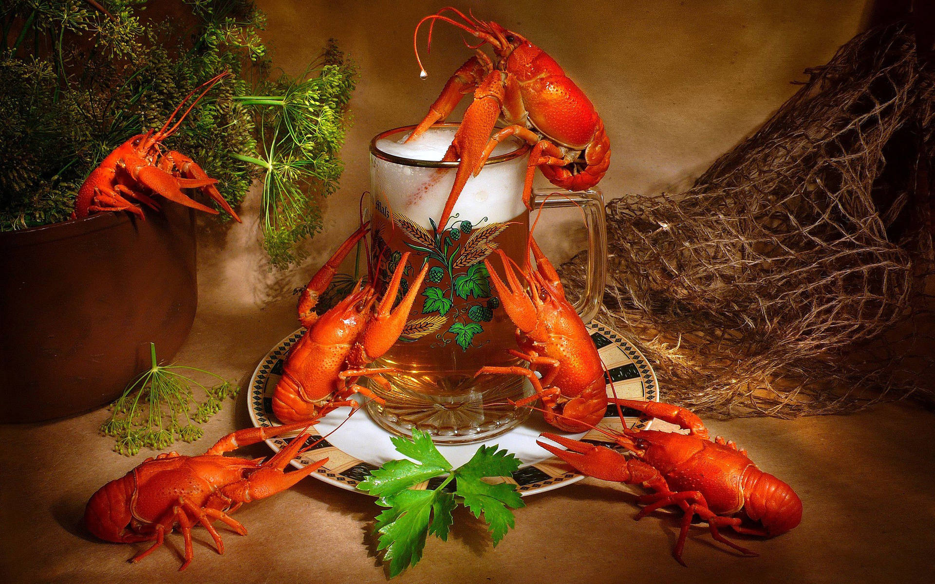 Deliciously Cooked Lobster And Beer Wallpaper
