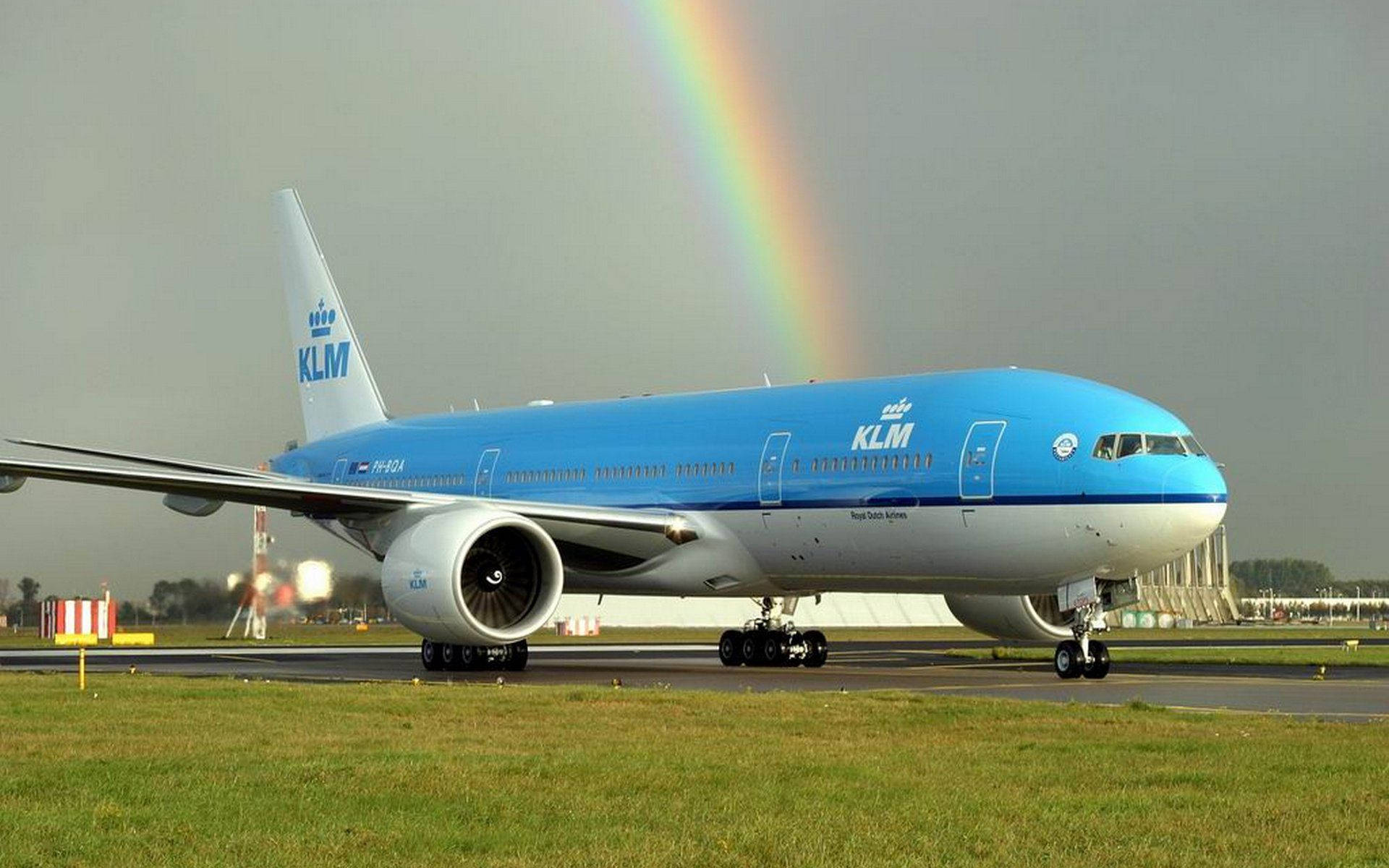 Delightful Rainbow With Klm Aircraft Wallpaper