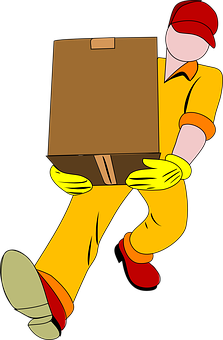 Delivery Man Carrying Box Cartoon PNG