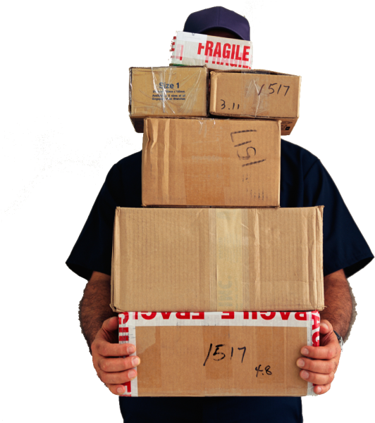 Delivery Man Holding Stackof Parcels PNG