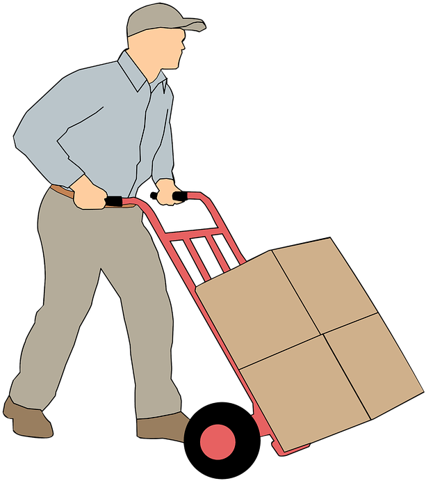Delivery Man Pushing Hand Truck PNG