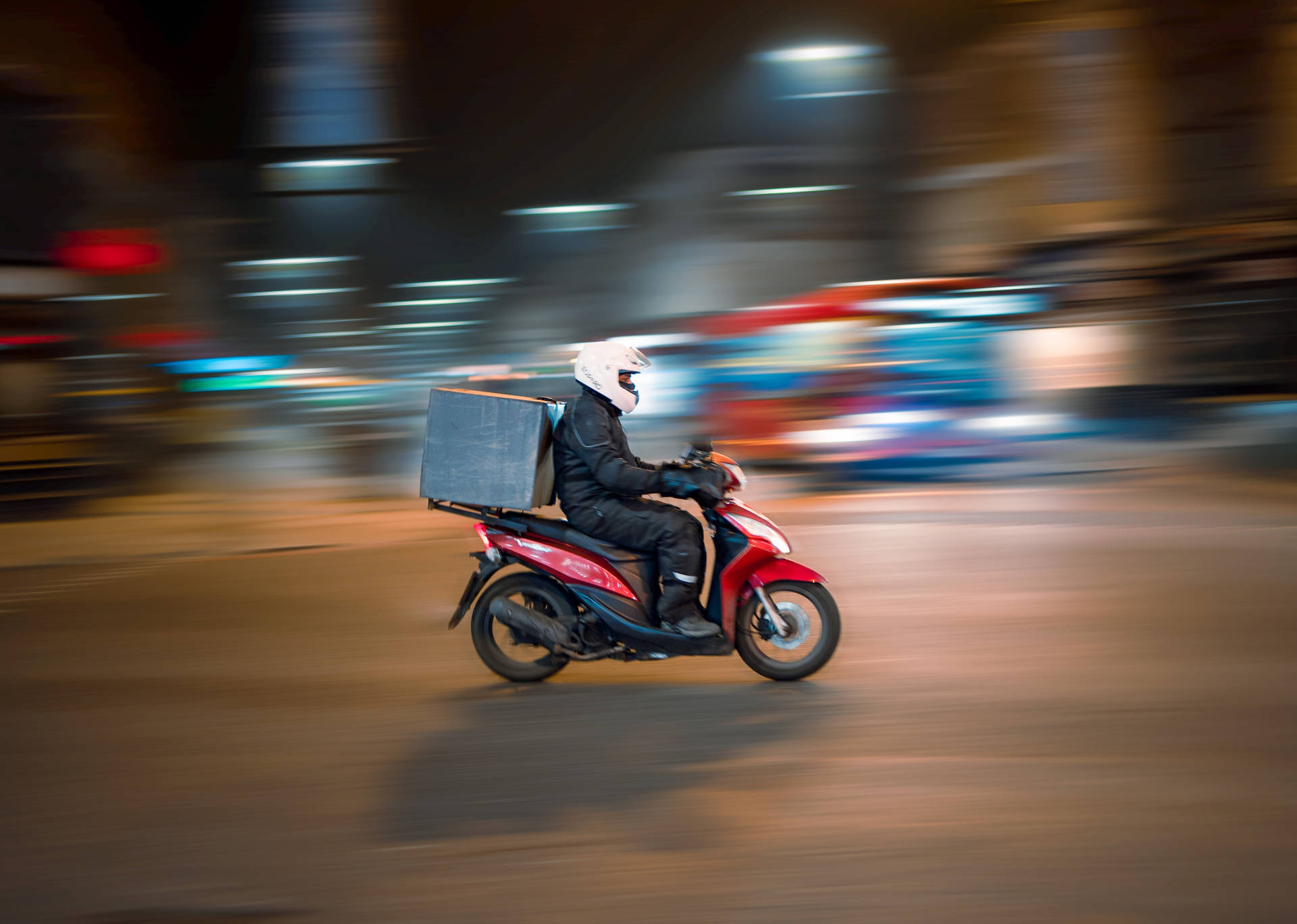 Delivery Man Riding Motorcycle Red Bike Wallpaper