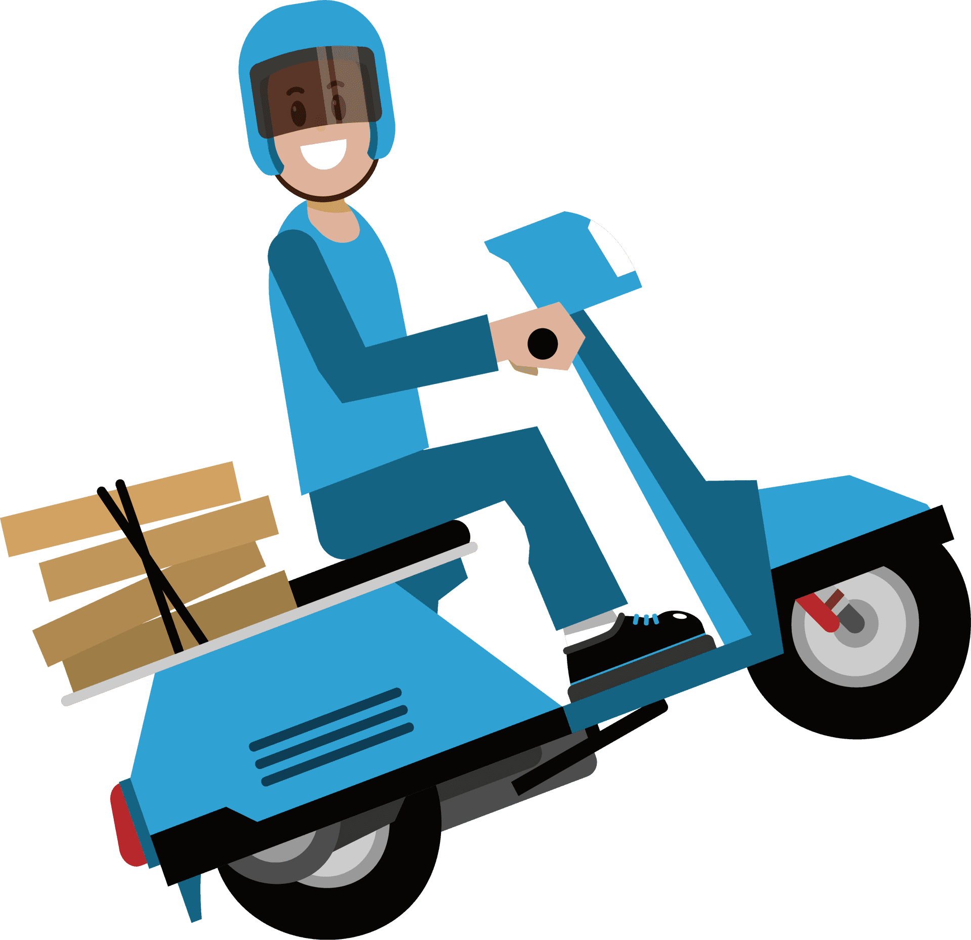 Delivery Scooter Rider Cartoon PNG