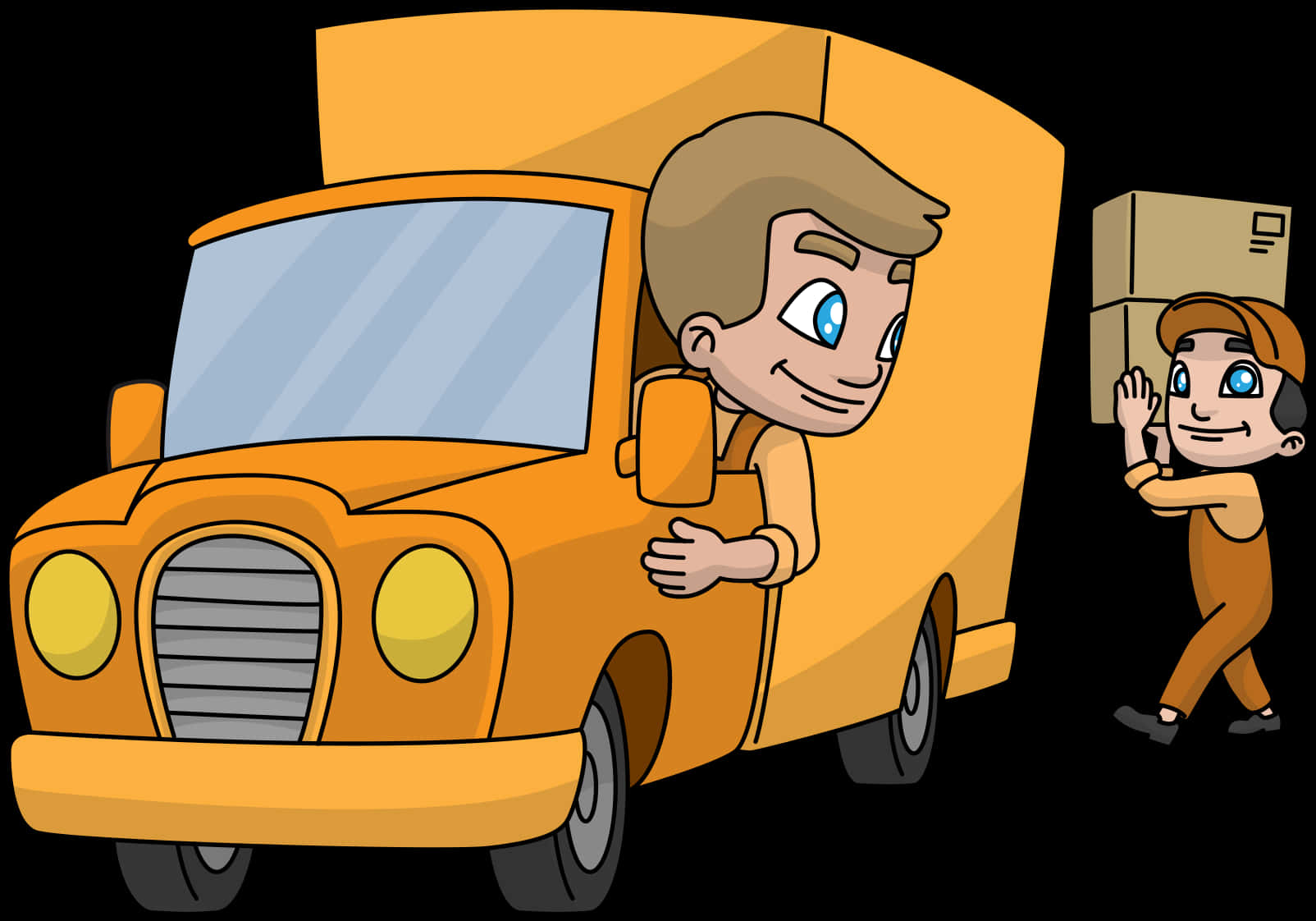 Delivery Truckand Workers Cartoon PNG