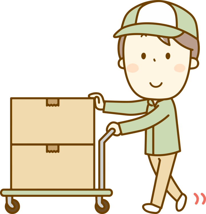 Delivery Worker Pushing Cart With Boxes PNG
