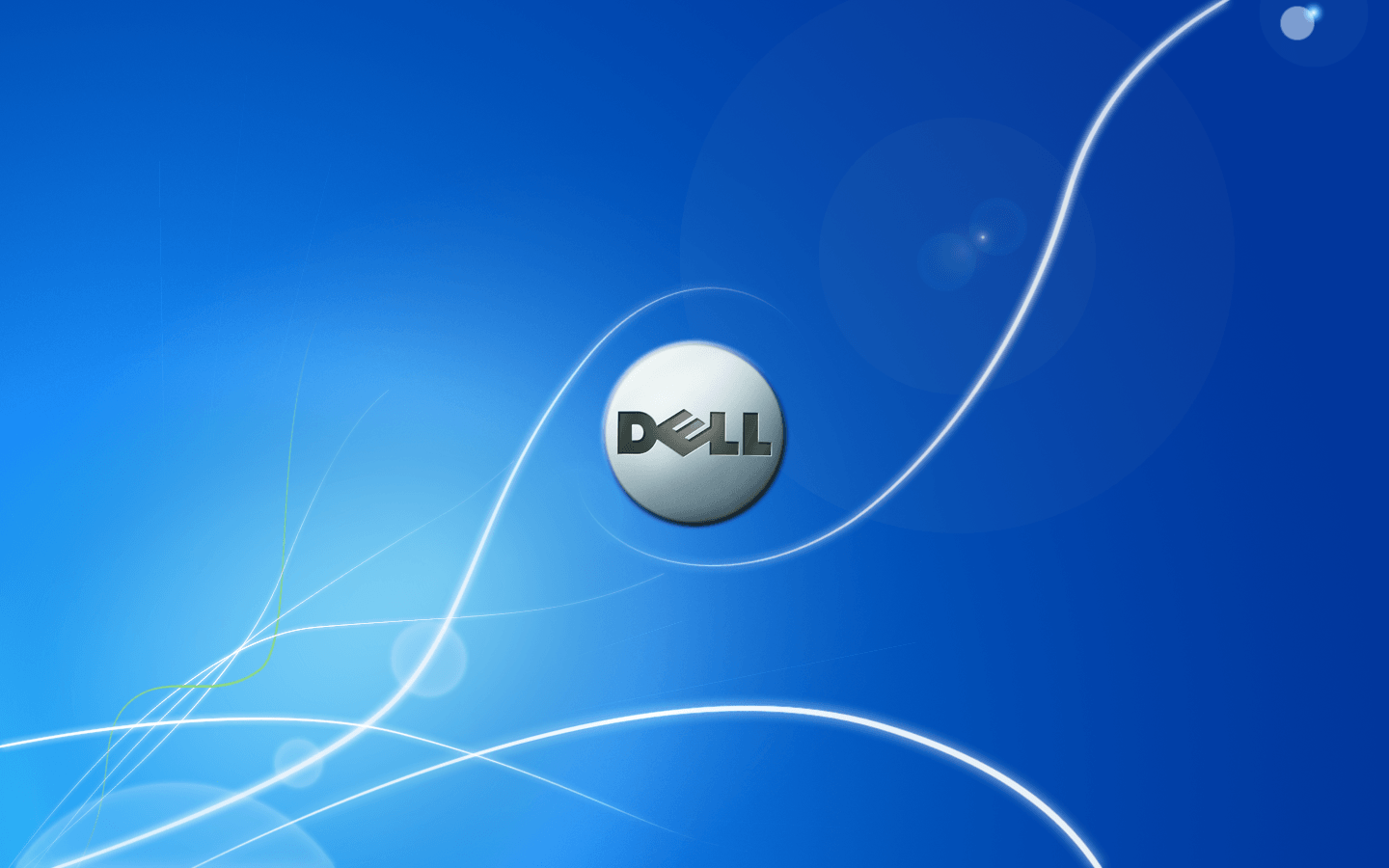 New ways of working created with Dell Technologies Background — A Dell logo centered on a gradient blue background with glowing white curved lines and lens flares.