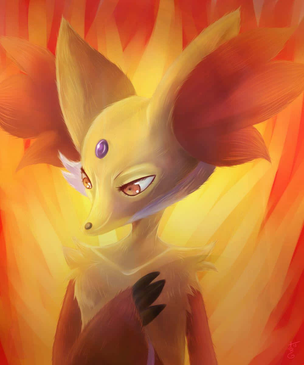 Delphox, De Vuur Pokémon In Actie Achtergrond